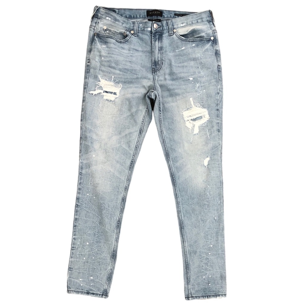 PacSun Men Faded Light Blue Skinny Stretch Jeans, 34 X 30, Paint Splatter Design